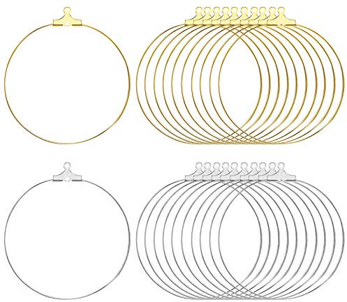 ALEXCRAFT Ohrringe Selber Machen Set Weinglas Anhänger Charme Ringe Ohrringe Glasmarkierer Basteln für Weinglas Creolen Party DIY Schmuck Zubehör 100 Stück 30mm,Golden/Silber