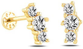 14 Karat Gold Dreifaches Zirkon Stahl-Piercing Minimalist Tragus Piercing Gold Stud Piercing Ohrstecker Ohr Piercing Gold Ohrstecker (6, 14 Karat (585) Gelbgold)