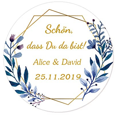 48x personalisiert 40mm Golden Hochzeitssticker - Schön, dass du da bist! Aufkleber für Goldene Hochzeit,Taufe,Geburtstag Feier,Gastgeschenk,Tischdeko,Flaschen,Tüten,Briefen,Einladungen -Rd 259 dass06