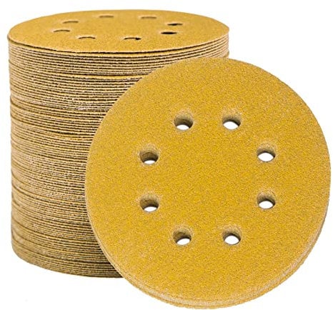 STEBRUAM 100 Stück Schleifpapier 125mm Klett 60 Körnung, Profi Gold Rund 8 Loch Schleifscheiben für Exzenterschleifer,Für Holz Metall und Farbe