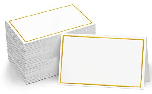 110 Stück Zeltkarten, kleine Tischkarten mit Goldfolienbordüre, zarte Sitzkarten, leere Namenskarten, Escort-Karten für Hochzeit, Tisch, Dinnerpartys, Empfänge (je 5 x 9 cm)