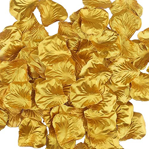 Bontannd 100 pcs Soie Artificielle Pétales de Rose Fleur pour la Fête de Mariage Faux Pétales de Rose pour la Nuit Romantique Saint Valentin Décoration de Table de Lit (Or)