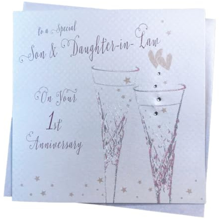 White Cotton Cards Flûtes en papier pour 1er anniversaire de mariage Son & Daughter in Law