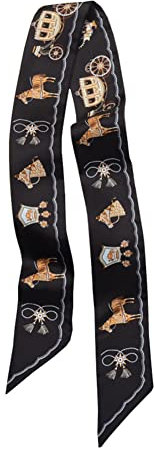 JERLA Unisex-Erwachsene Glas Haarband Seidenschal Skinny Tasche Schal, Kutsche, schwarz, 33.5×1.97