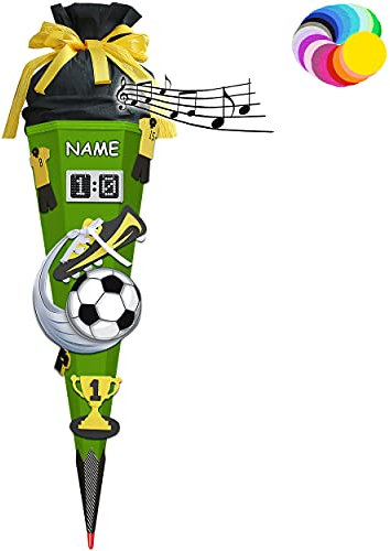 alles-meine.de GmbH Bastelset mit Sound - Schultüte Farbe & Größe wählbar 70/85 / 100 cm - Fussball - inkl. Name - Farbe frei wählbar - Bastelschultüte - Zuckertüte zum sel..