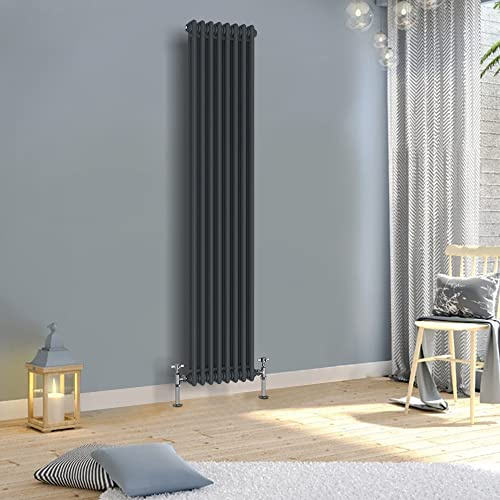 WarmeHaus 1800x380mm Vertical 2 Column Anthracite Cast Iron Style Radiator | Traditional Radiators, Central Heating, Bathroom Kitchen Living Room Rad, Designer Wall Mounted Column Radiator