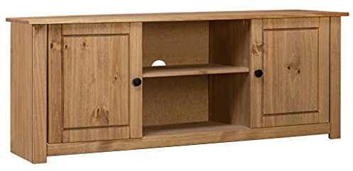 Bopdu Meuble TV (avec 2 Portes et 2 Compartiments) en Bois de Pin Massif Assortiment Panama Solide et Durable Style Naturel 120x40x50 cm