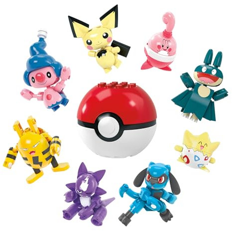 MEGA Pokémon Bauspielzeugset Trainer 8er-Pack mit 189 Teilen, 8 bewegliche Figuren, ca. 5 cm groß, für Kinder, HKT24