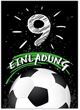 Junapack 12 Einladungskarten zum 9. Kindergeburtstag neunte Geburtstag Jungen Fussball Fußball