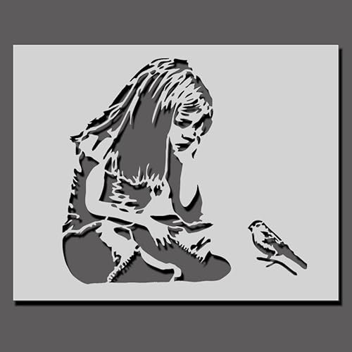 Ideal Stencils Pochoir Banksy Girl Bluebird - Format A2 - Grand format - Pochoir de peinture en plastique