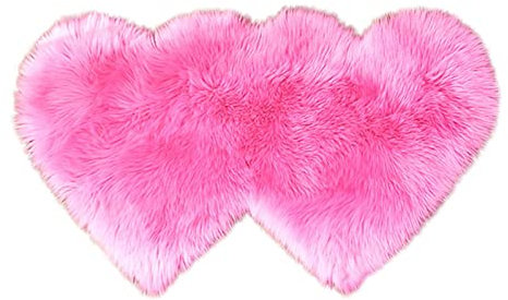 JAXICH Faux Lammfell Teppich Weich und Flauschig Wohnzimmer Schlafzimmer Deko Herz Kleiner Teppich 60X120CM Fußmatten für Wohnzimmer Schlafzimmer Kinderzimmer Esszimmer Auto Bettvorleger Sofa Matte