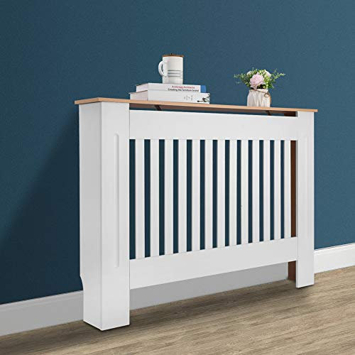 Outvita Cache Radiateur, Couverture Radiateur 112x19x81cm, Housse Décorative Blanc en MDF - Lattes