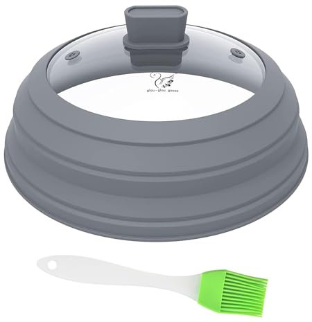 Couvercle anti-éclaboussures pliable pour micro-ondes de 22,9 cm avec poignée en silicone pour casserole, assiette et bol (gris)