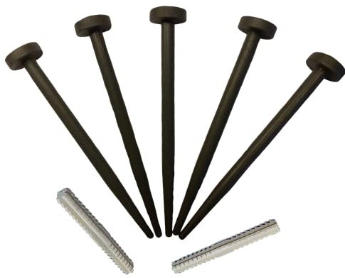 FlexiBorder Lawn Edging - 5 x BLACK Spare Garden Pegs and 2 x Connector Set - Garden Edging Border Replacement Pins for FlexiBorder