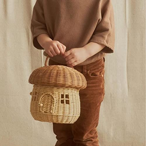Rattan Storage Basket Pilz, Rattan Storage Basket dekoratives gewebter Korb mit Deckel, gewebter Griffkorb für Regal Organizer, dekorative Schachtel für Babykinderzimmer, gewebter Korb