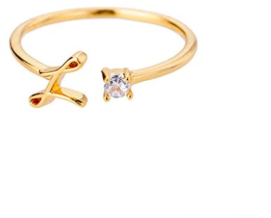 Buchstaben Ringe Frauen Gold Ring mit Buchstaben Verstellbar Ring Damen Offener Rings Initial Buchstabe A-Z Ring mit Namen Modeschmuck Damenring Minimalistisch Stapelbare Ringe Geschenk für Frauen (L)