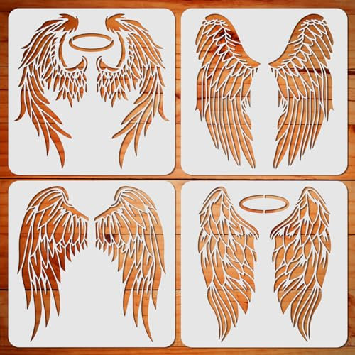 ORIGACH 4 Stück Große Engelsflügel Schablonen, Flügel Malerei Schablone, Wiederverwendbare DIY-Bastelschablonen, Wand Malen Schablonen, Malschablone für Malerei Holz Wand Deko, 30×30 CM