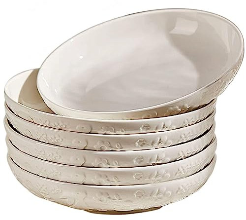 NGDECOR Dinner Plates Plate Set of 6 - Elegant White Round Ceramic Dessert Salad Plates with Embossed Rabbit Patterns - Microwave, Oven, and Dishwasher Safe & Scratch Resistant,8 inch