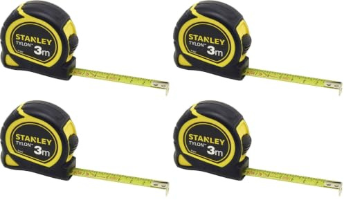 Stanley 1-30-687 Bandmass Tylon, 3 m, Tylon-Polymer Schutzschicht, verschiebbarer Endhaken, Kunststoffgehäuse (Packung mit 4)