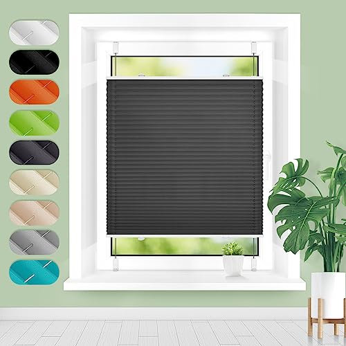 Homland Plissee ohne Bohren Klemmfix B85 x H120 cm Anthrazit, Plissees für Fenster und Tür, Jalousie Easyfix Plisseerollo mit Klemmträger Sonnenschutz und Sichtschutz lichtdurchlässig Rollo