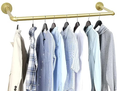 Portant à vêtements Porte-manteau Mural Doré, Bar À Vêtements De Tuyau De Fer Industriel, Étendoir À Usages Multiples Pour La Buanderie, Tringle De Suspension Portable Pour Rangement De(Size:120X25CM)