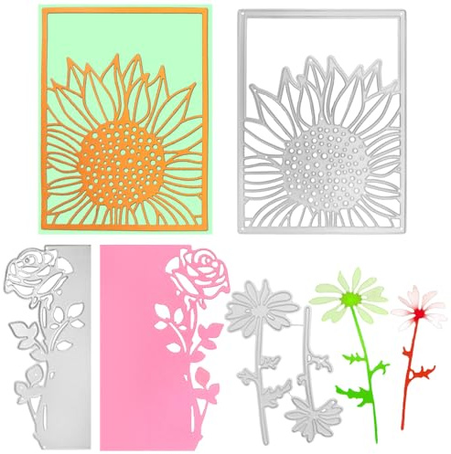 SENHAI Lot de 3 matrices de découpe en métal pour la fabrication de cartes, tournesol, feuille de lotus, rose, pour scrapbooking, album, loisirs créatifs, décoration de fête et de mariage