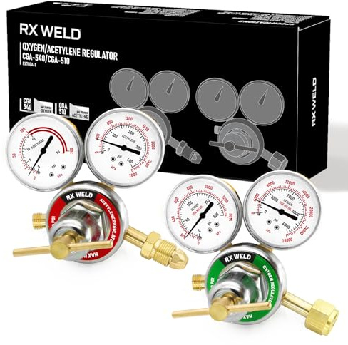 RX Weld Sauerstoff- und Acetylen-Regler CGA540 und CGA510, kompatibel mit V-Style-Schweiß-Gasbrenner-Schneiden, T-Griff