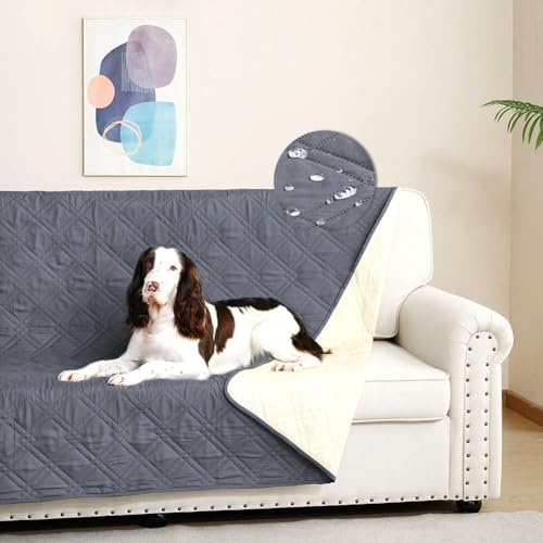DUJUIKE Housse de canapé 100% imperméable, Housse de lit, Housse pour Animaux de Compagnie, canapé, Housse pour Meubles de canapé, Convient aux Enfants, Chiens, Chats (Gris-Bleu, 173-208cm(1 Pack))