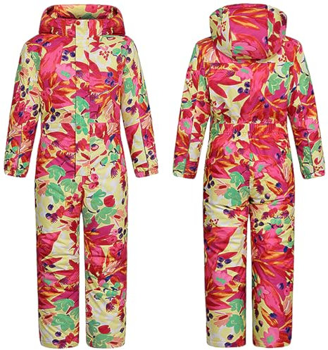 linboo Schneeanzug Jungen Mädchen Skianzug mit Kapuze Wasserdicht Schneeoverall/Skioverall Kinder Einteiliges Ski Anzug Set Outdoor Skibekleidung und Hose, Rot, 104-110