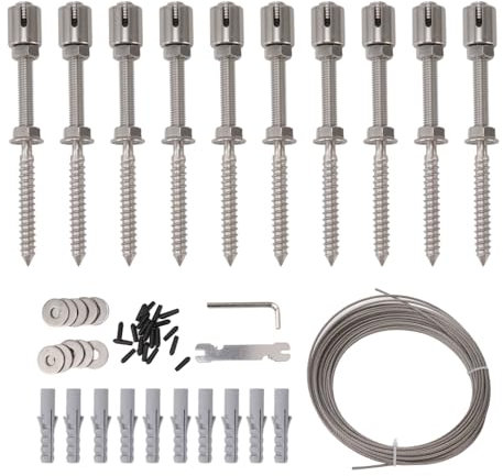 Drahtspalier, Spalier Set für Grüne Wände Aus Edelstahl, Robustes Kreuzkabelklemmen Spaliersystem, 12 M Länge, Starke Tragfähigkeit für Kletterpflanzen Im Freien(10 Nägel mit Draht)