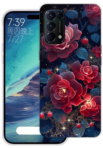 WUACYEAMING Coque pour Oppo Find X3 Lite 5G Pouces,Anti-Jaunissement Étui de Protection Antichoc,Motif Étui Finition Premium Silicone Housse Cover TPU Transparente-(Fleurs Rouges)