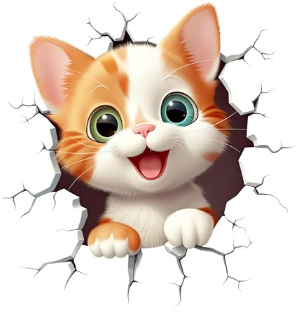 GRAZDesign Katze Wandtattoo Wandriss - Wanddurchbruch lustiges Motiv, Wandaufkleber Kinderzimmer, Wohnzimmer, Flur - 60x57cm