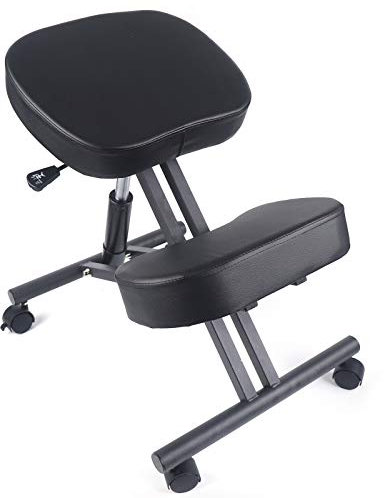 Queeucaer Ergonomischer Kniestuhl Orthopädischer Schaum und StahlKniehocker Haltungskorrekturstuhl Hüftkissen Gesundheitsstuhl für Zuhause und Büro, Schwarz