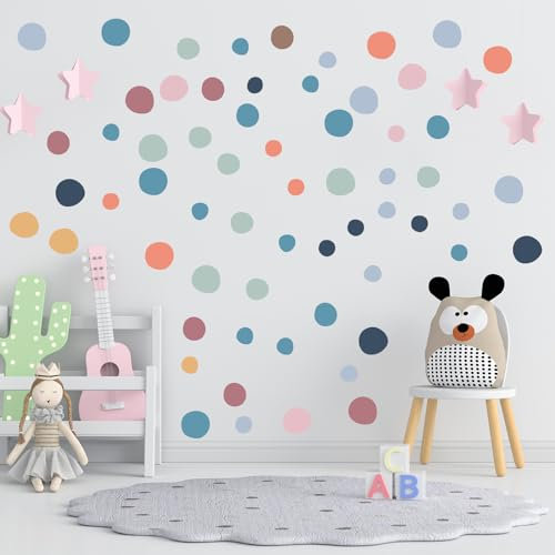 AINIUNIU 300 Stück Wandtattoo Punkt, Bunt Wandtattoo Wandsticker,Aquarell Polka Dots Wandaufkleber, Unregelmäßige Selbstklebend Kreise Stickers für Mädchen Junge Schlafzimmer Babyzimmer Kinder