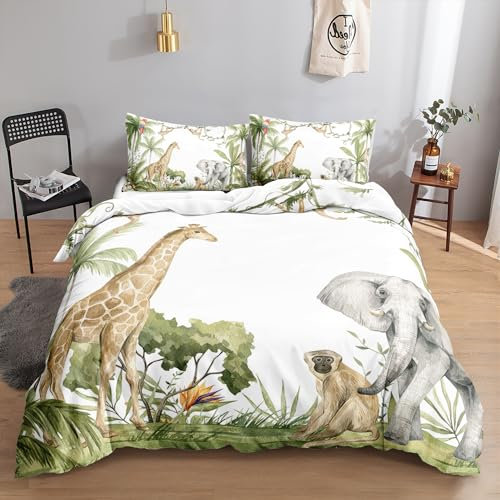 HOSIMA Jungen- und Mädchen-Bettwäsche-Set mit Giraffentier-Druck, 2 Kissenbezüge (Giraffe)