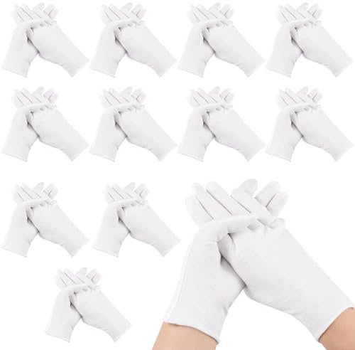 Newofview 24 Paar Weiße Baumwollhandschuhe, Feuchtigkeitsspendende Handschuhe, Baumwollhandschuhe für Feuchtigkeitsspendend, Kosmetik, Hand Spa Behandlung, Inspektion, Servierhandsc