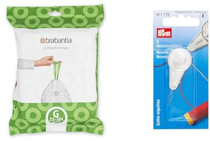Brabantia Bin Liners, Size G, 23-30 L - 40 Bags,White,375668 & Prym - Prym Needle Threader - 1 Count