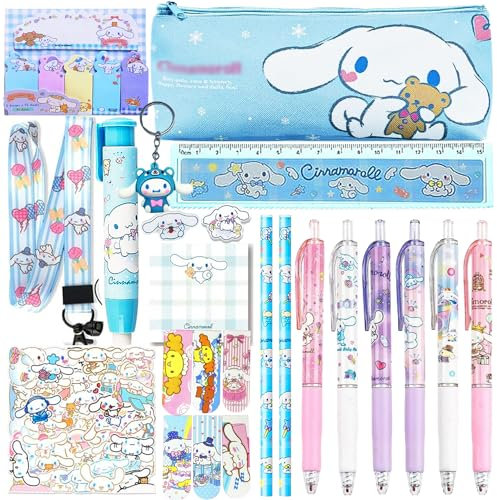 Kawaii Fornitura Scolastica Set,Incluso Penne Rollerball,Cartone Animato Astuccio,Adesivi,Righello,Cordino,Segnalibri,Set Regalo Forniture Scolastiche,Bambini Regali per L'Inizio Della Scuola