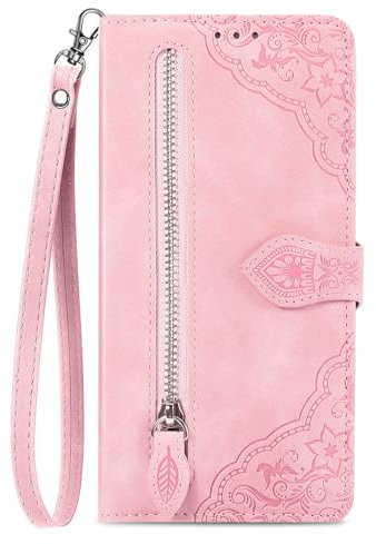 NEXCURIO Coque Portefeuille pour Samsung Galaxy A55 5G Étui à Rabat Folio Pochette Housse de Protection en Cuir PU avec Cordon Porte Cartes Clapet Béquille Femme Fleur - Rose