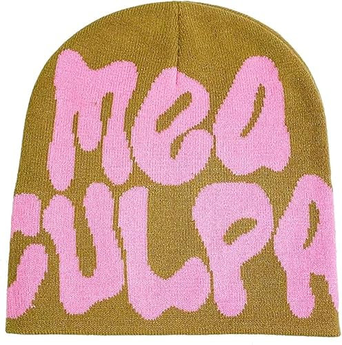 Taowave MEA Culpa Damen-Beanie-Mütze, Y2K-Strickmütze, Strickmütze, grau-blau, Braunes Rosa, S
