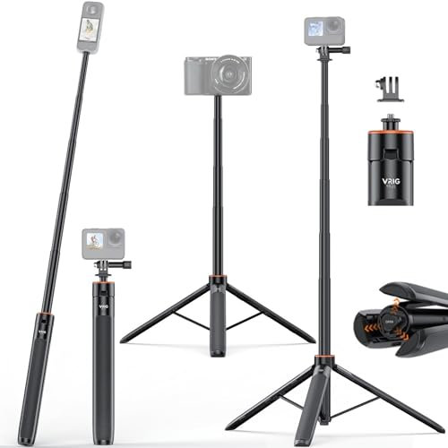 VIDIFY VRIG 54 Extendable Camera Invisible Extension Pole Selfie Stick Tripod with 1/4 Screw And Action Camera Adapter For Insta360 X4, GoPro Hero 13 - 30cm - 136cm