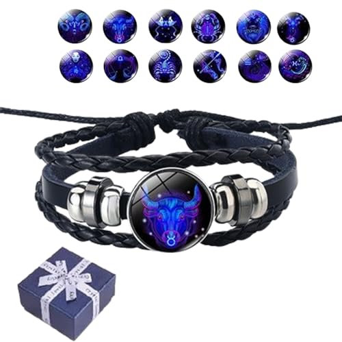 MENGGF Spirilet Zodiac Signs Spirit Bracelet, Unisex Leather Zodiac Bangle (Taurus)