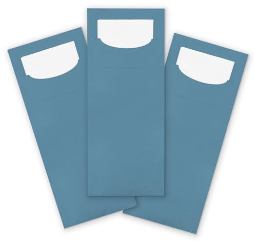 itenga 100x Bestecktasche aus Papier mit weißer Serviette Gastronomie Veranstaltung Feier… (nordic blue)