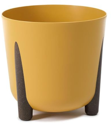 HowHomely Macetero de plástico amarillo con patas marrones, 30 x 28,5 cm de diámetro, maceta ligera y estable para interior o balcón y terraza