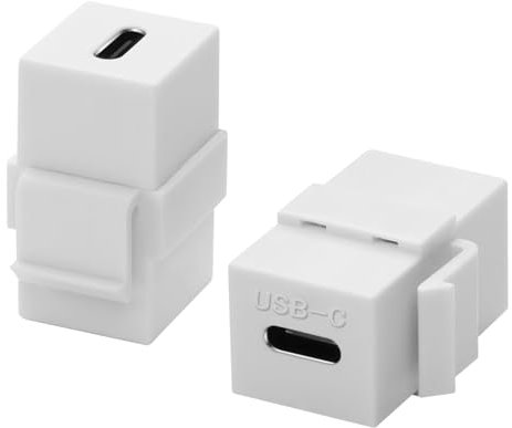 QIANRENON 10Gbps USB C Keystone Jack Adapter, USB3.1 Type C Female to Female Keystone Socket Coupler, 100W Charging, for Wall Plate Patch Panel, White, 2Pcs