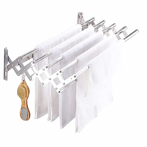 LeGDOr Wandmontierter Wäscheständer Aus Edelstahl Für Den Innen- Und Außenbereich, Ausziehbarer, An Der Wand Montierter, Zusammenklappbarer Wäscheständer Für Balkon, Badezimmer, Terrasse,80cm