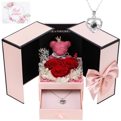 Wikay Ewige Rose Box, Ewige Rose Geschenk für Frauen, Handgefertigte konservierte Rosen schmuck-Geschenk Box, für Frauen für Valentinstag, Muttertag, Jahrestag, Geburtstag für Schwester, Ehefrau
