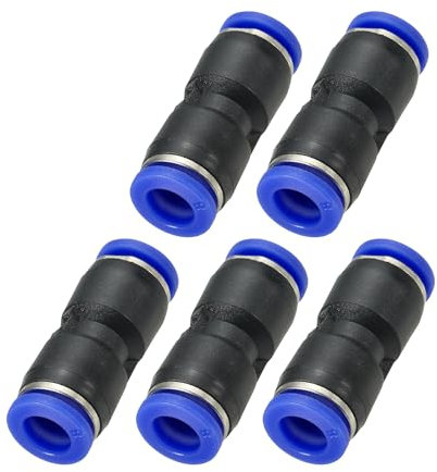 PATIKIL Raccordi a Spinta 8mm, 5Pz Raccordi Plastica per Tubo Aria, Connettori Pneumatici a Sgancio Rapido, Raccordo Dritto a Due Vie per Tubo, Blu