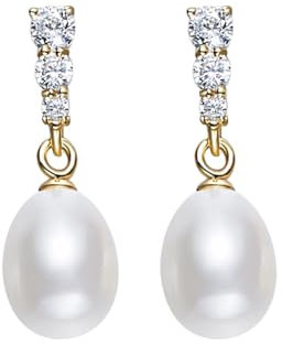 Perlenohrringe Silber 925 vergoldet Zuchtperlen Ohrhänger Frauen mit Süßwasserperle, Pearl Earrings, Damen Schmuck Geschenk Freundin, Geburtstags, Weihnachten Valentinstag, Muttertags (OGAI240002)