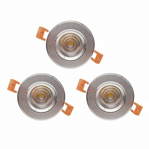 ONSSI® Foco Downlight LED 5W 500lm Marco Plata Redondo Ø85mm Empotrables de Techo,Downlight Led Pequeño para Bar,Restaurante y Oficina (Blanco Frío, Pack 3)